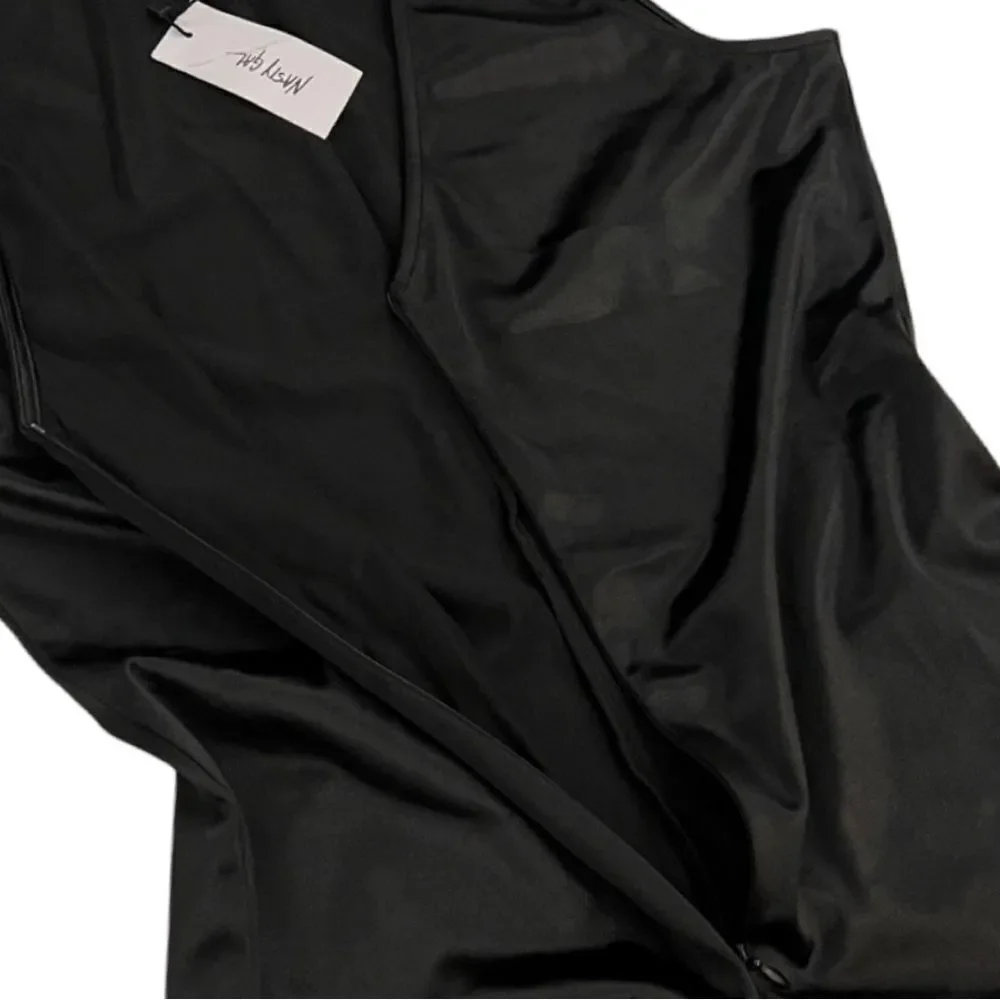 NWT Nasty Gal Slinky Bond Girl Black Zip Front One Piece Catsuit Jumpsuit - Picture 6 of 7